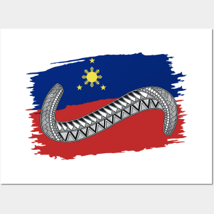 Philippine Flag Tribal line Art / Baybayin word HA Posters and Art